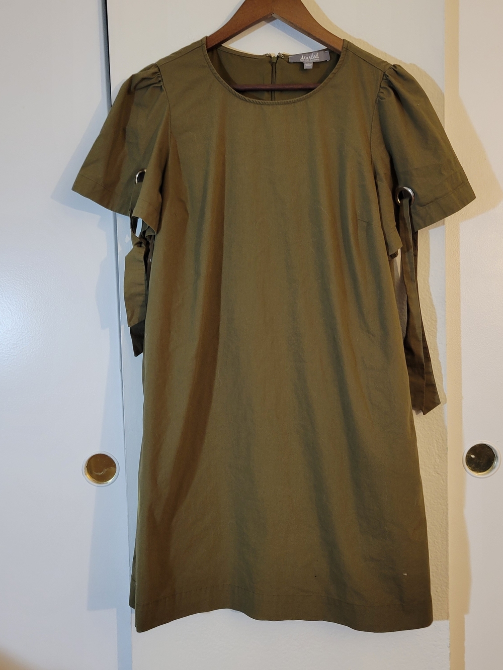 Marled Moss Green Short Sleeve Shift Dress with Tie Detail
